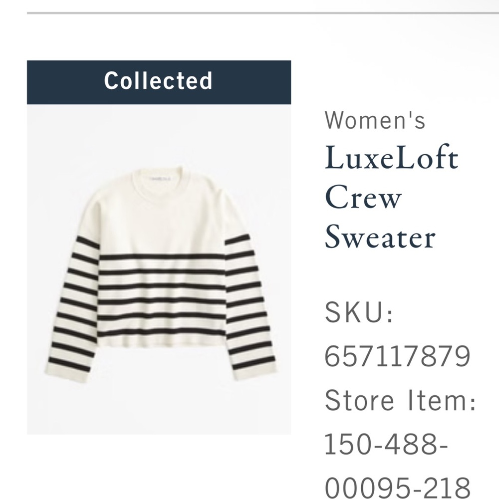 Abercrombie & Fitch Cream and Black Striped Crew Neck Sweater